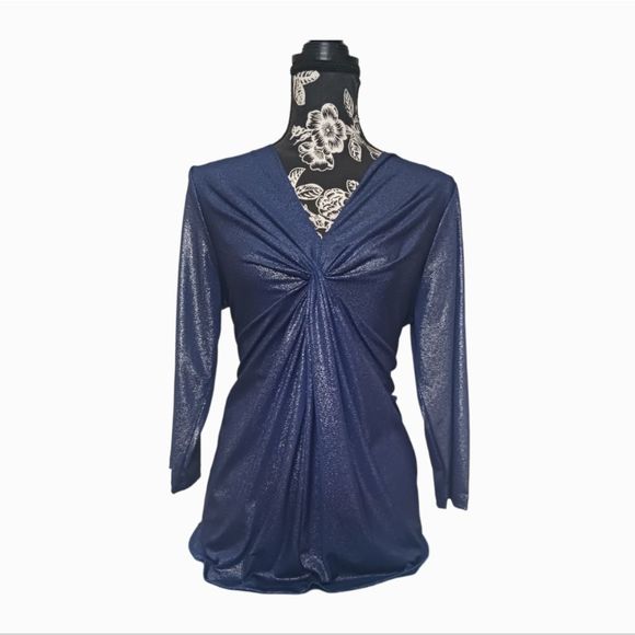 Jones New York Tops - Jones New York Signature Blue Sparkly Stretchy Roushed Blouse Size XL NWT!